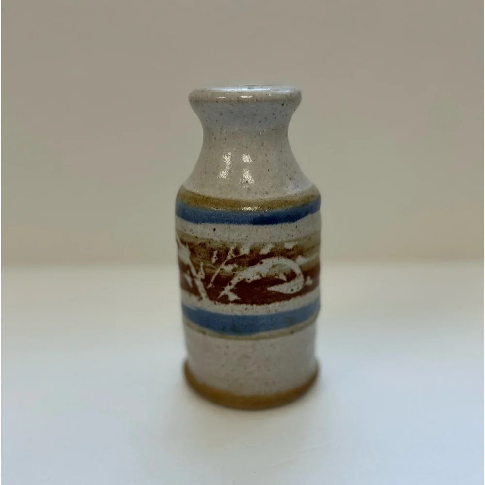 MCM/  Studio Pottery Vase Hand Made / Hobbyist Piece Striped Mini Ceramic Vase